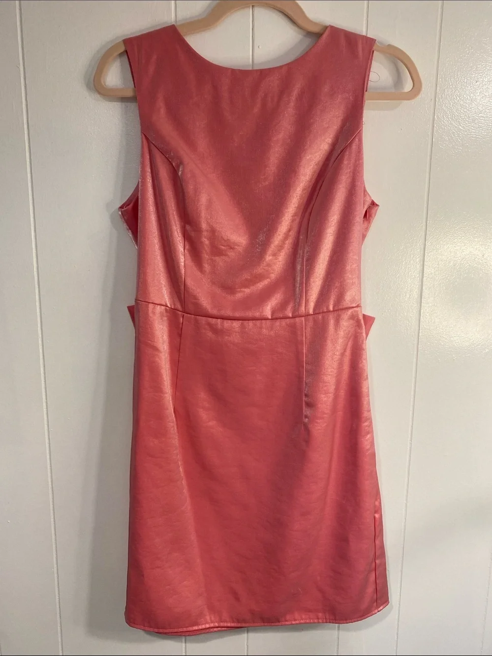 Pink Metallic Bow Back Mini Dress | Open Back Party Dress | M - Picture 2 of 8